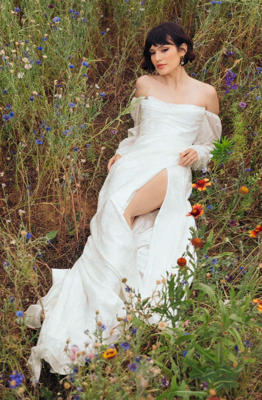 Jenny Yoo Sparrow Wedding Dress Size 24 Ivory Floral Off Shoulder Bridal Gown